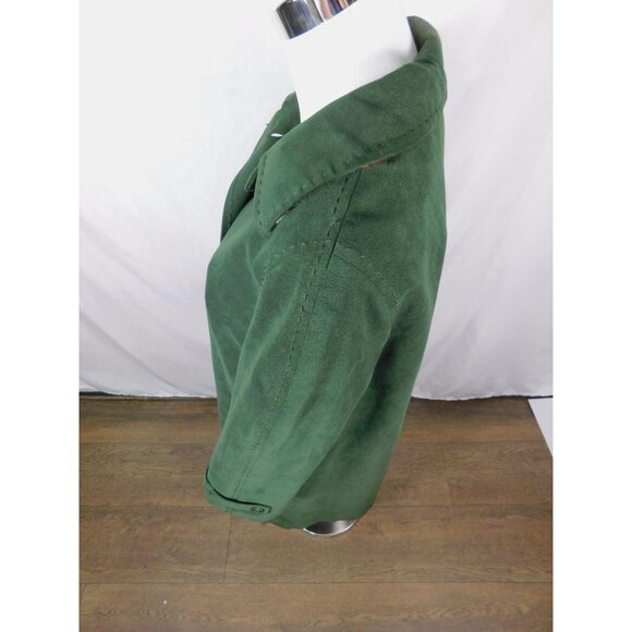 Faux Suede Long Coat Womens Emerald Green Button Front Lined Cuff Tabs Overcoat - Picture 5 of 11